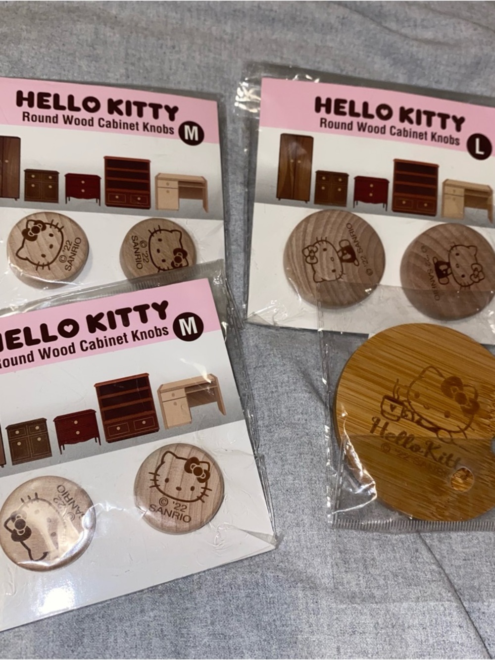 Hello Kitty Natural Wood Round Cabinet Knobs and Bamboo cup lid